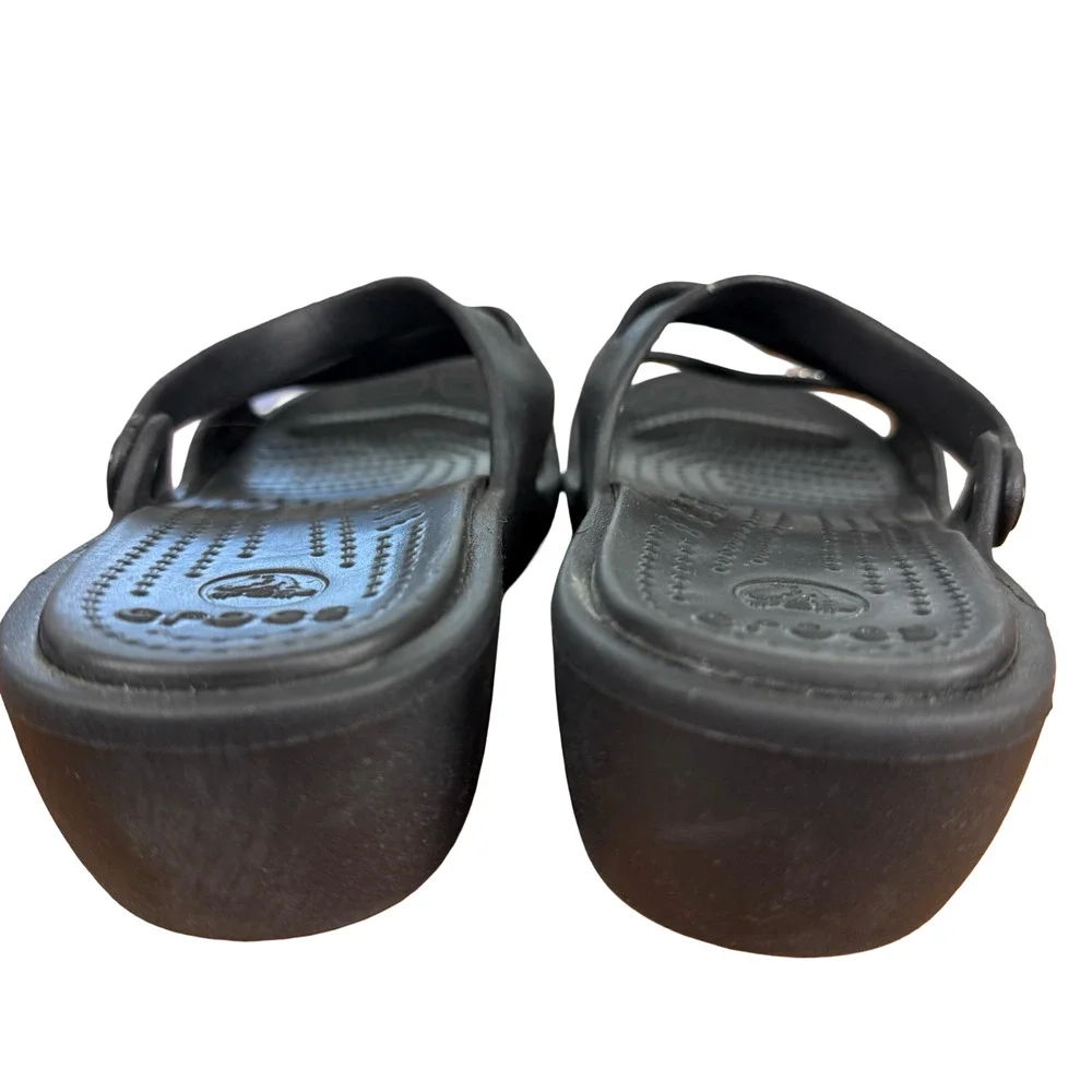 Crocs Patricia Wedge Sandals Black Slip On Slides Strappy Open Toe Shoes sz 8